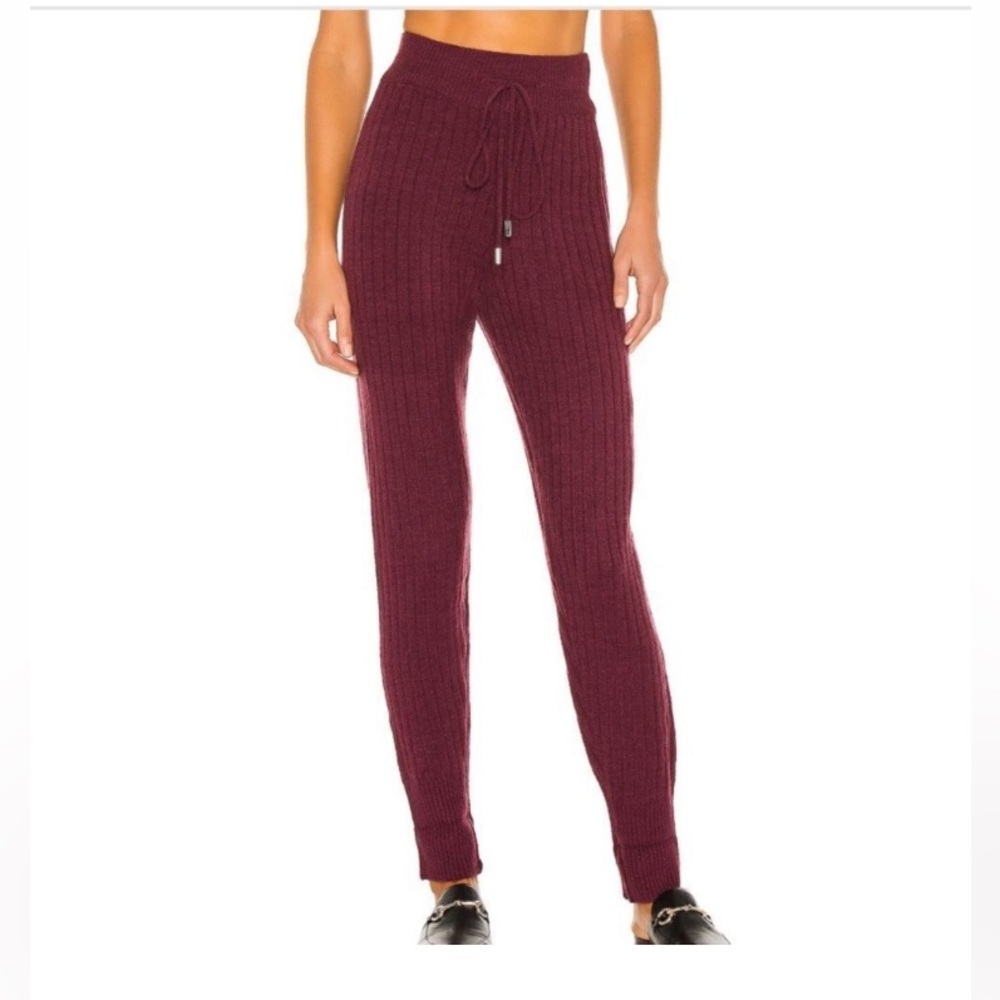 Free People NWT High-Waist Ribbed Knit Joggers drawstring waist Burgundy wine S